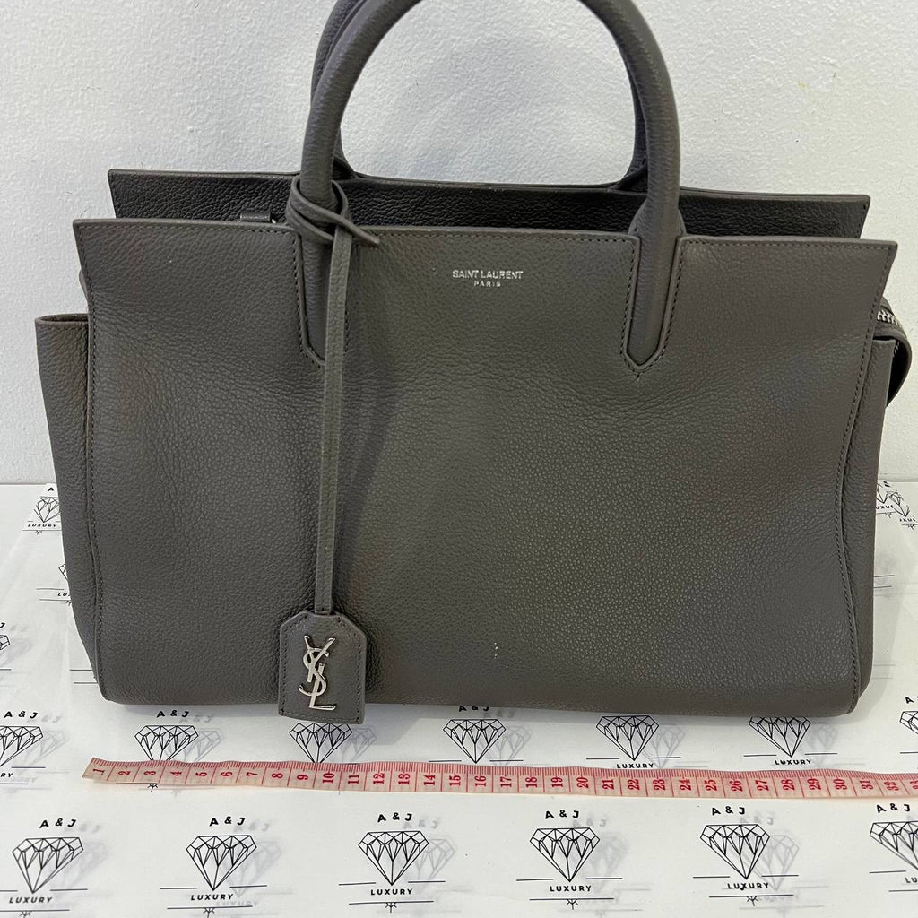 [PRE LOVED] YSL Cabas 2-way Bag in Gray Grained Leather SHW