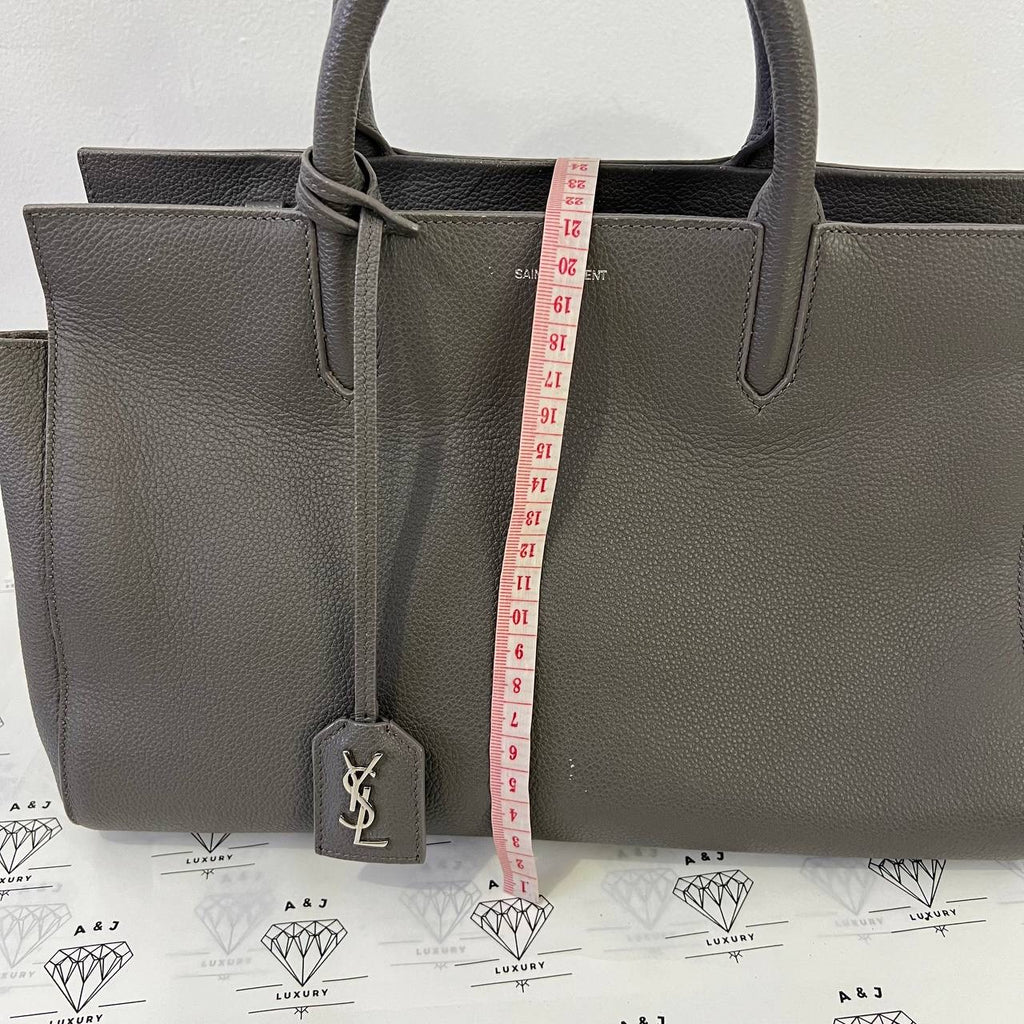 [PRE LOVED] YSL Cabas 2-way Bag in Gray Grained Leather SHW