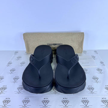 [PRE LOVED] Gucci Rubber Platform Thong Sandals in Black Size 38EU