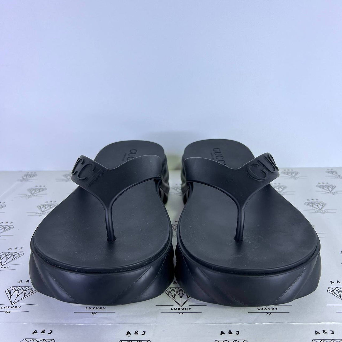 [PRE LOVED] Gucci Rubber Platform Thong Sandals in Black Size 38EU