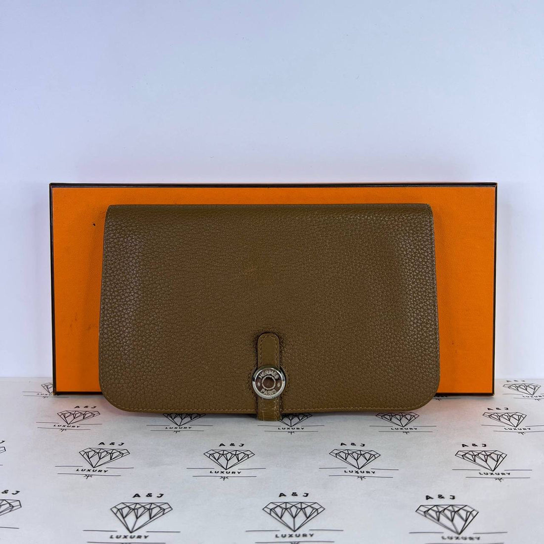 [PRE LOVED] Hermes Dogon Duo Wallet in Brown Clemence Leather PHW (Stamp P Square - 2013)