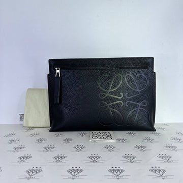 [PRE LOVED] Loewe Anagram Clutch in Black Grained Leather SHW