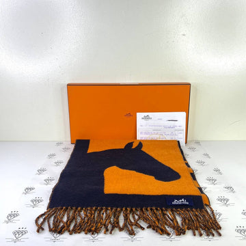 [PRE LOVED] Hermes Cashmere Scarf 140x30cm in Marine/Orange