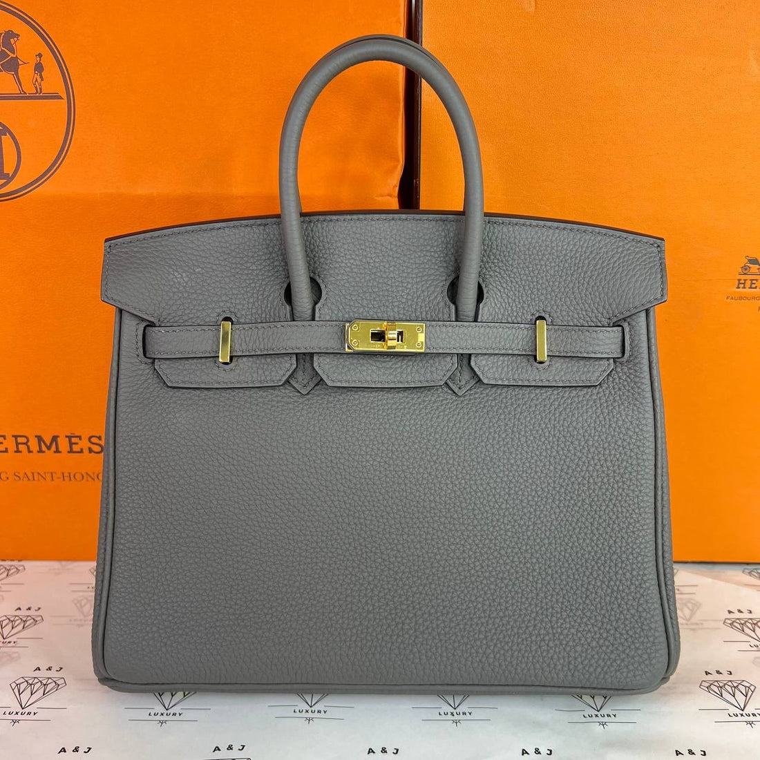 [PRE LOVED] Hermes Birkin 25 Retourne in Etain Togo Leather GHW (Stamp Z - 2021)