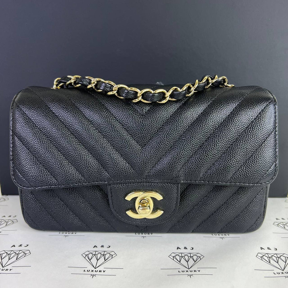 [PRE LOVED] Chanel Mini Rectangle Flap Chevron in Black Caviar GHW (Series 26)