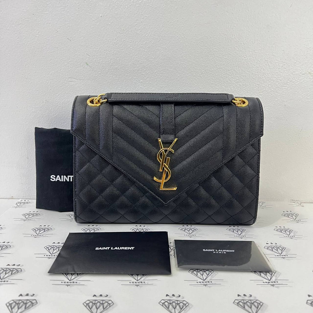 [PRE LOVED] YSL Medium Envelope in Black Matelasse Leather GHW