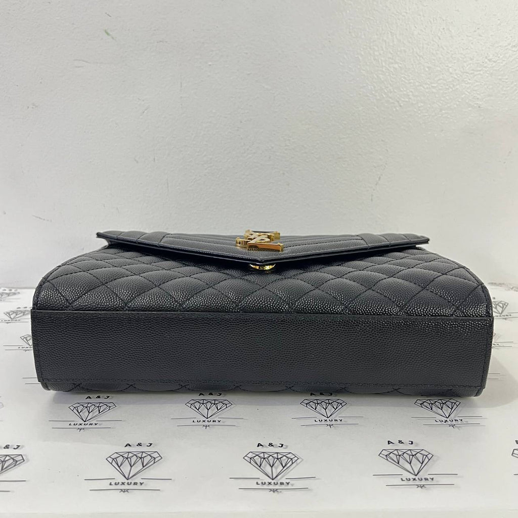 [PRE LOVED] YSL Medium Envelope in Black Matelasse Leather GHW