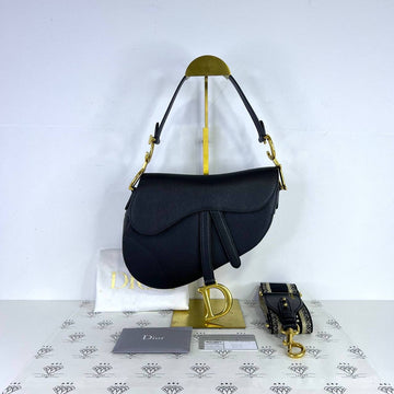 [PRE LOVED] Christian Dior Saddle with Guitar Strap in Black Grained Calfskin Leather GHW (2019)