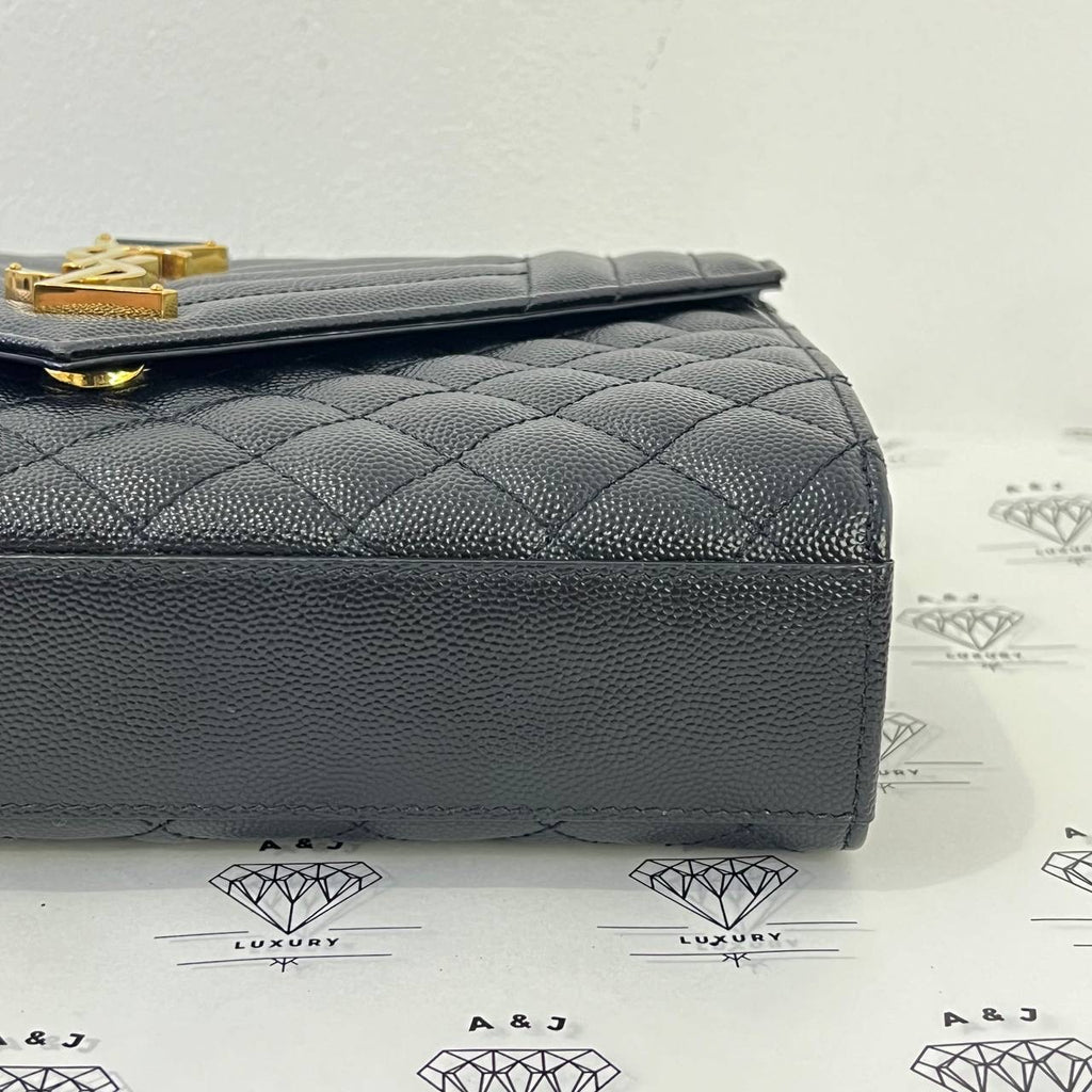 [PRE LOVED] YSL Medium Envelope in Black Matelasse Leather GHW