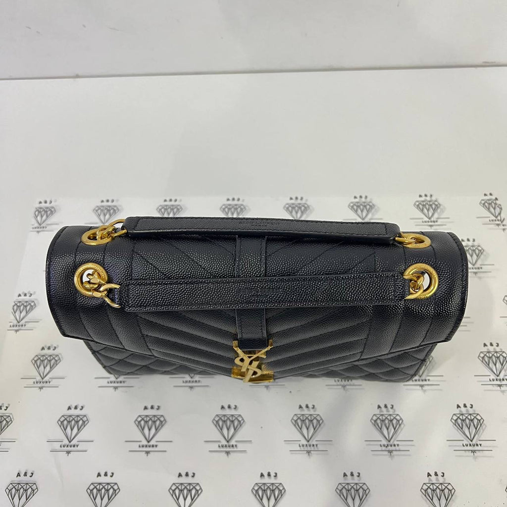 [PRE LOVED] YSL Medium Envelope in Black Matelasse Leather GHW