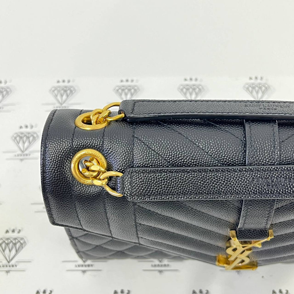 [PRE LOVED] YSL Medium Envelope in Black Matelasse Leather GHW