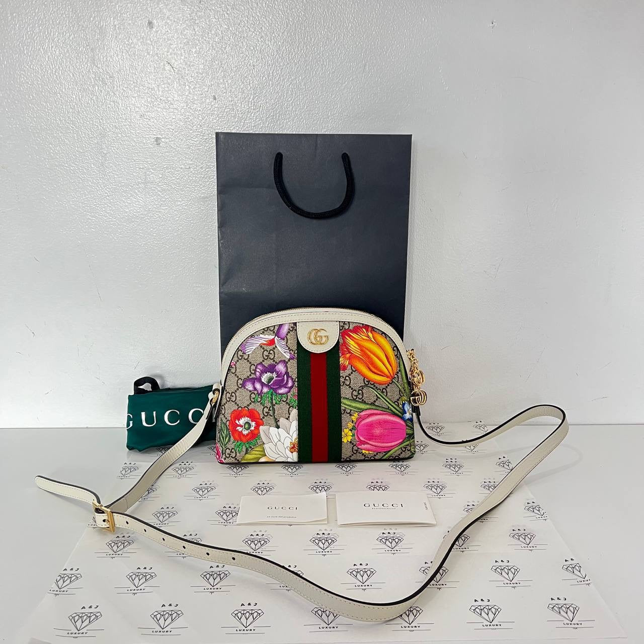 [PRE LOVED] Gucci Ophidia Floral Dome in Canvass and White Leather Trims