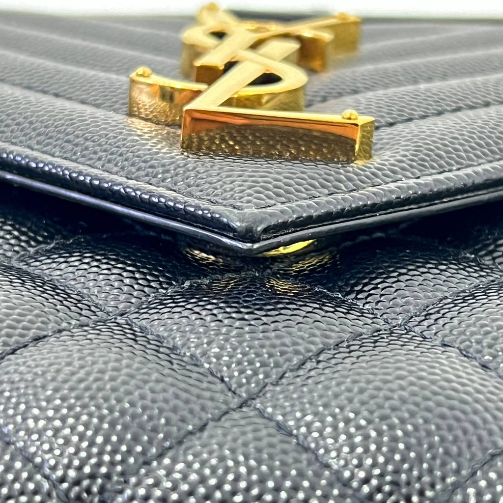 [PRE LOVED] YSL Medium Envelope in Black Matelasse Leather GHW