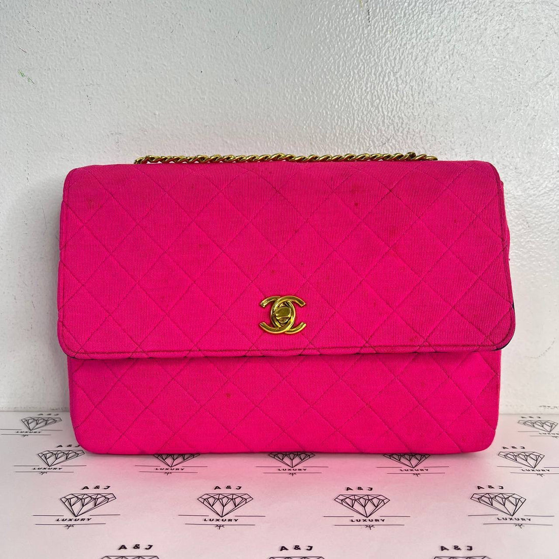 [PRE LOVED] Chanel Single Flap Jersey in Pink Canvass GHW
