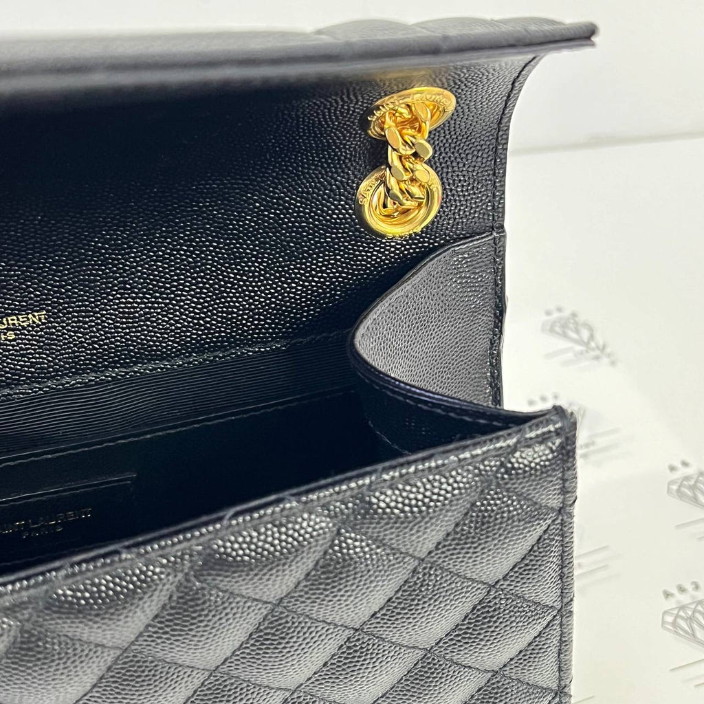 [PRE LOVED] YSL Medium Envelope in Black Matelasse Leather GHW