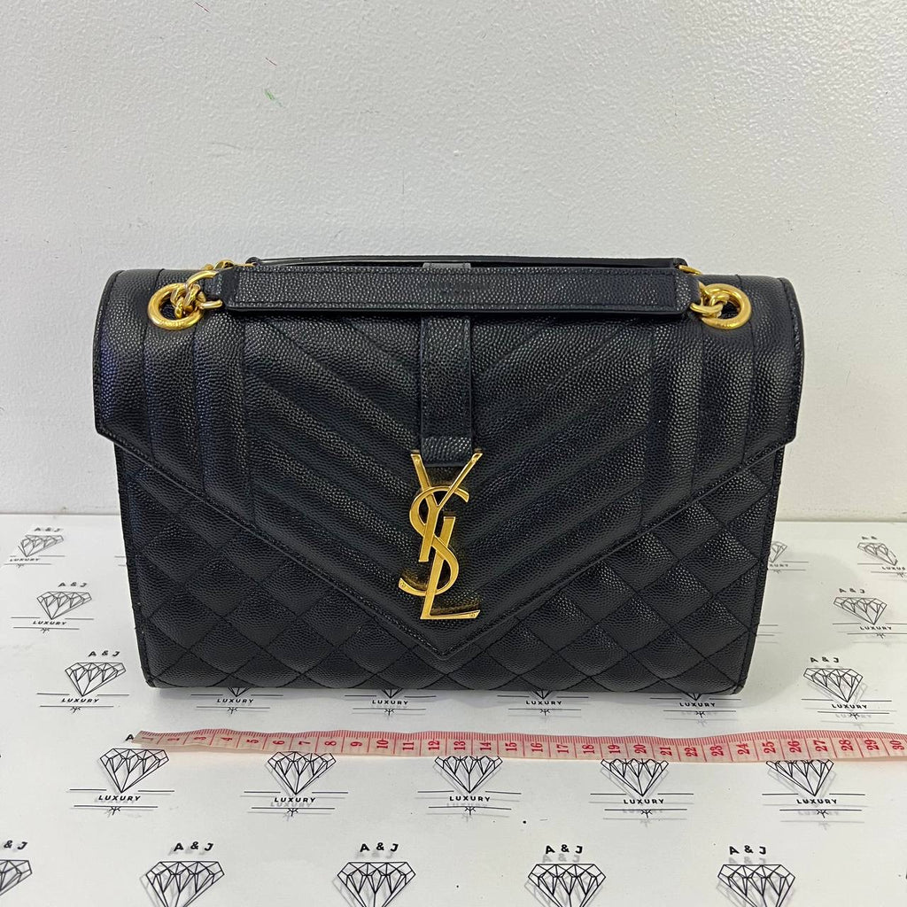 [PRE LOVED] YSL Medium Envelope in Black Matelasse Leather GHW