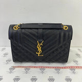 [PRE LOVED] YSL Medium Envelope in Black Matelasse Leather GHW