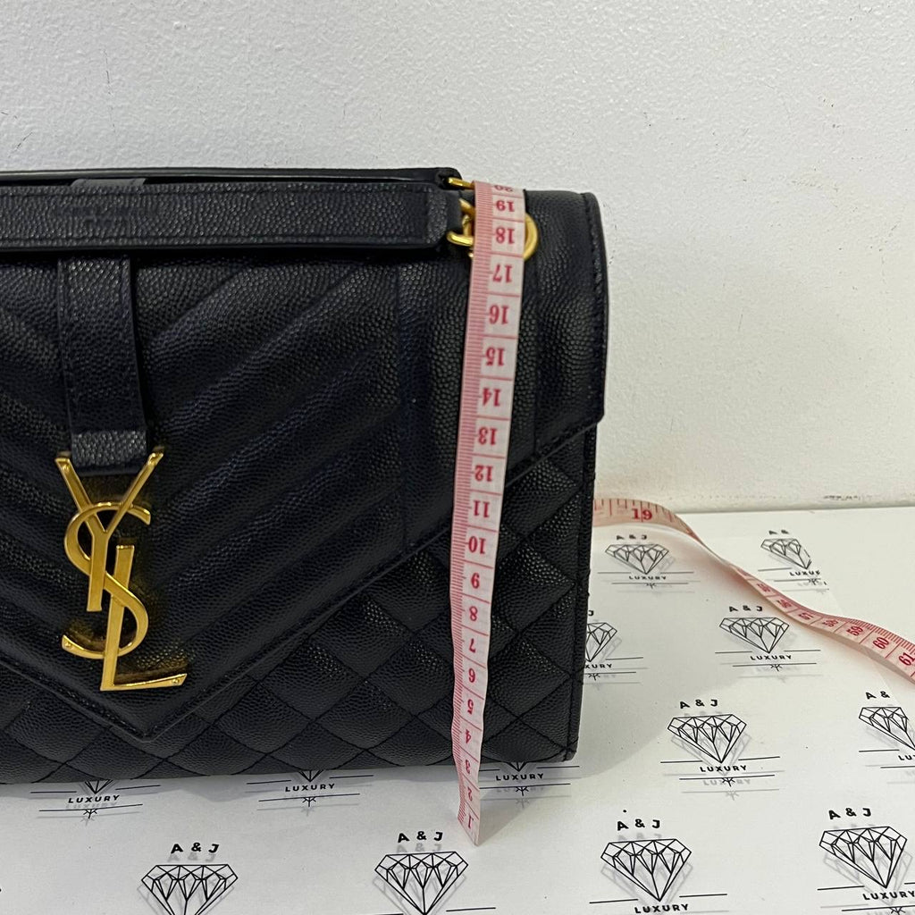 [PRE LOVED] YSL Medium Envelope in Black Matelasse Leather GHW