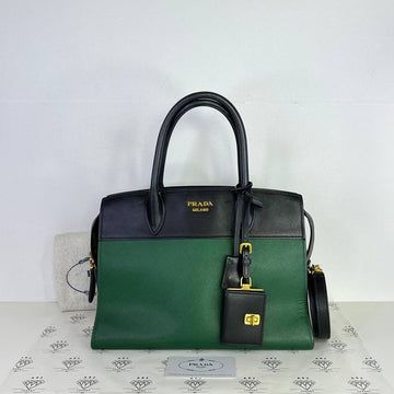 [PRE LOVED] Prada Medium Esplanade Satchel in Green/Black Saffiano Leather GHW