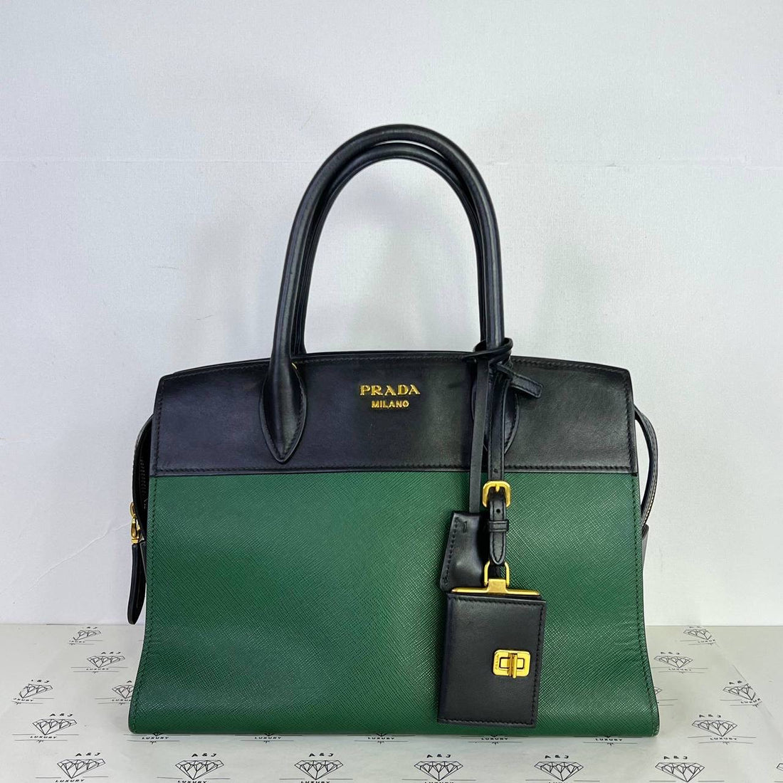 [PRE LOVED] Prada Medium Esplanade Satchel in Green/Black Saffiano Leather GHW