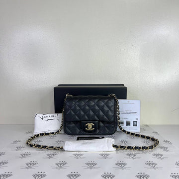 [PRE LOVED] Chanel Mini Square in Black Caviar Leather Aged Gold HW (Series 20)