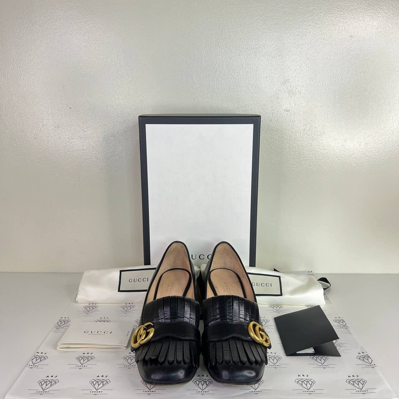 [PRE LOVED] Gucci Marmont Block Heels in Black Size 38.5EU