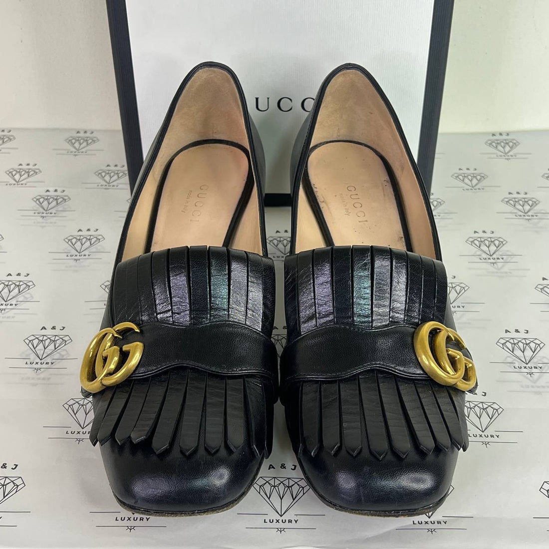 [PRE LOVED] Gucci Marmont Block Heels in Black Size 38.5EU