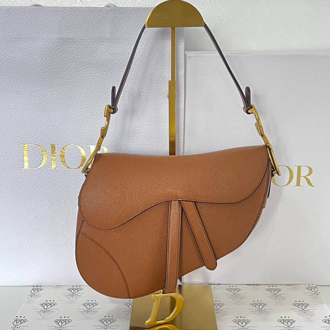 [PRE LOVED] Christian Dior Saddle with Strap in Cognac Grained Calfskin Leather GHW (2023)