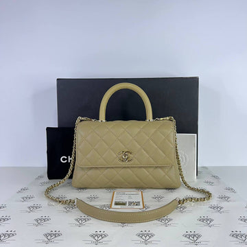[PRE LOVED] Chanel Small Coco Handle in Milktea Caviar Leather Light Gold HW (microchipped)