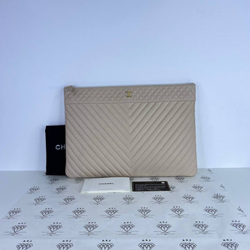 [PRE LOVED] Chanel Large O Case in Pink Beige Caviar Leather Aged Gold HW (Series 24)