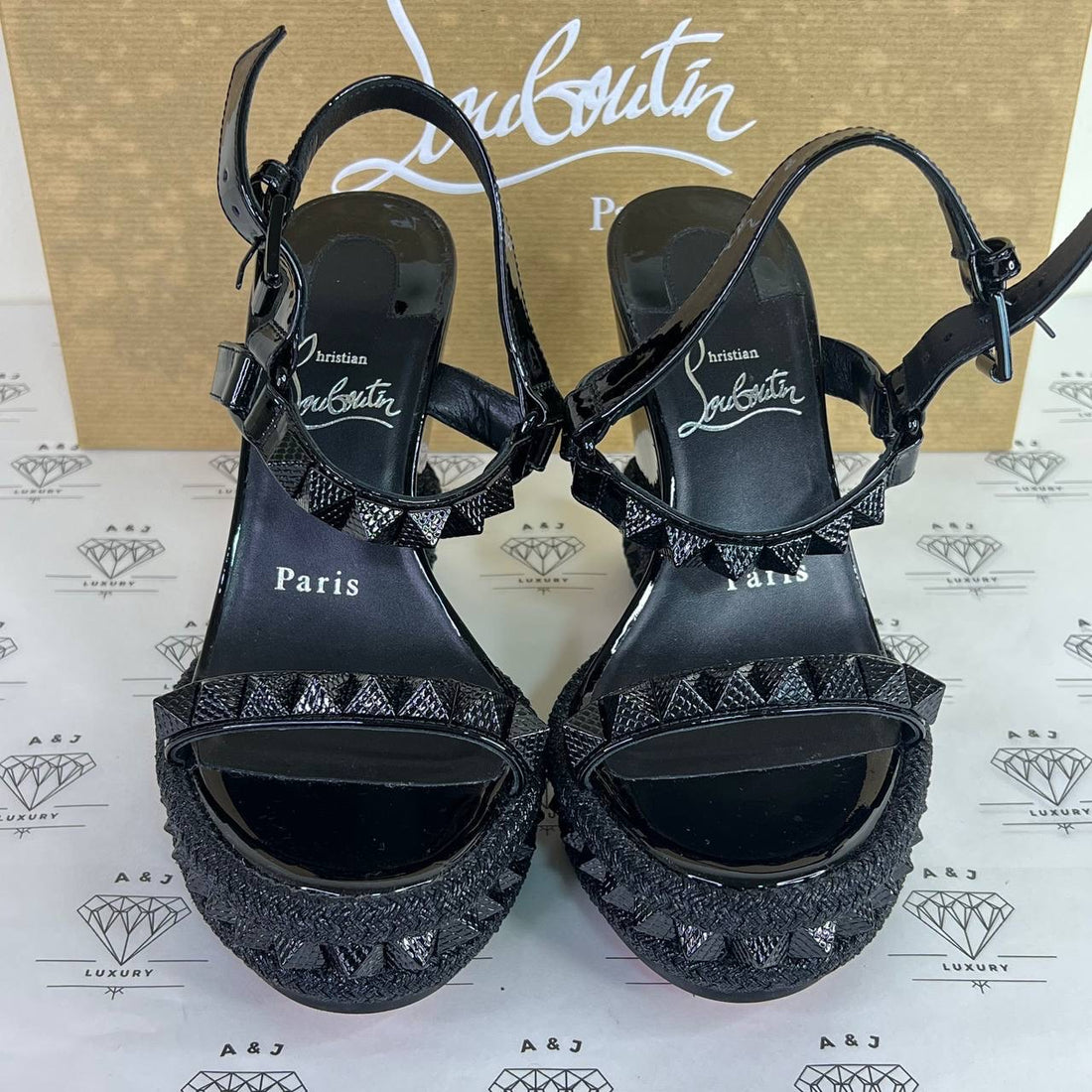 [PRE LOVED] Christian Louboutin Pyraclou Wedge 110MM in Black Size 35EU