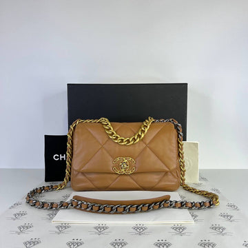 [PRE LOVED] Chanel Small C19 in Caramel Lambskin Leather Gold/Silver/Ruthenium HW (microchipped)