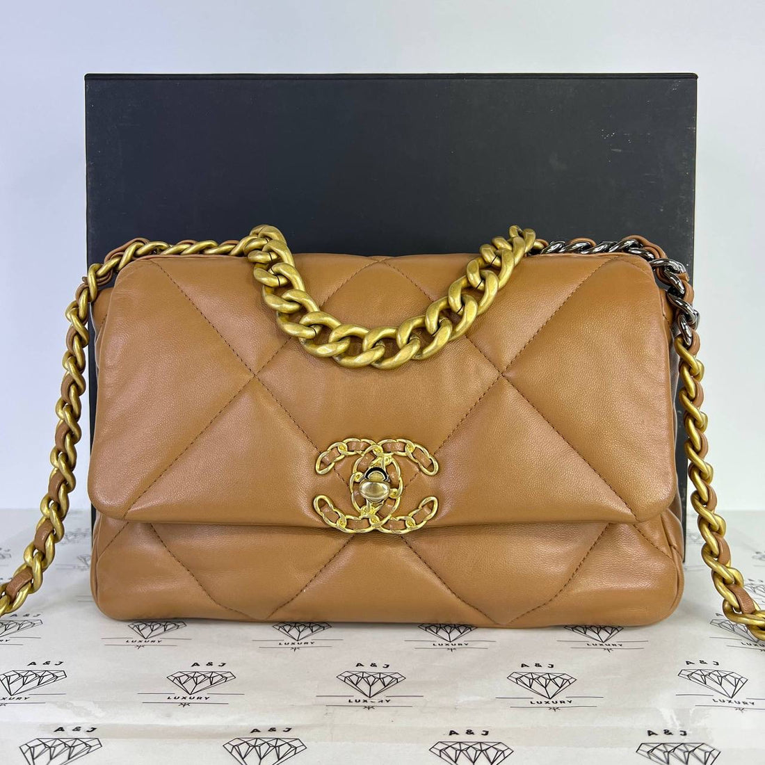 [PRE LOVED] Chanel Small C19 in Caramel Lambskin Leather Gold/Silver/Ruthenium HW (microchipped)