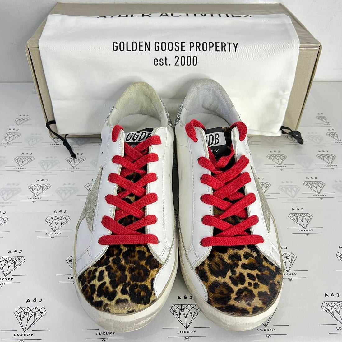 [PRE LOVED] Golden Goose Superstar Leopard in Gray Star Silver Heel Tab Size 38EU