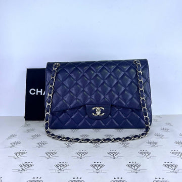 [PRE LOVED] Chanel Jumbo Classic Double Flap in Navy Blue Caviar Leather SHW (Series 18)