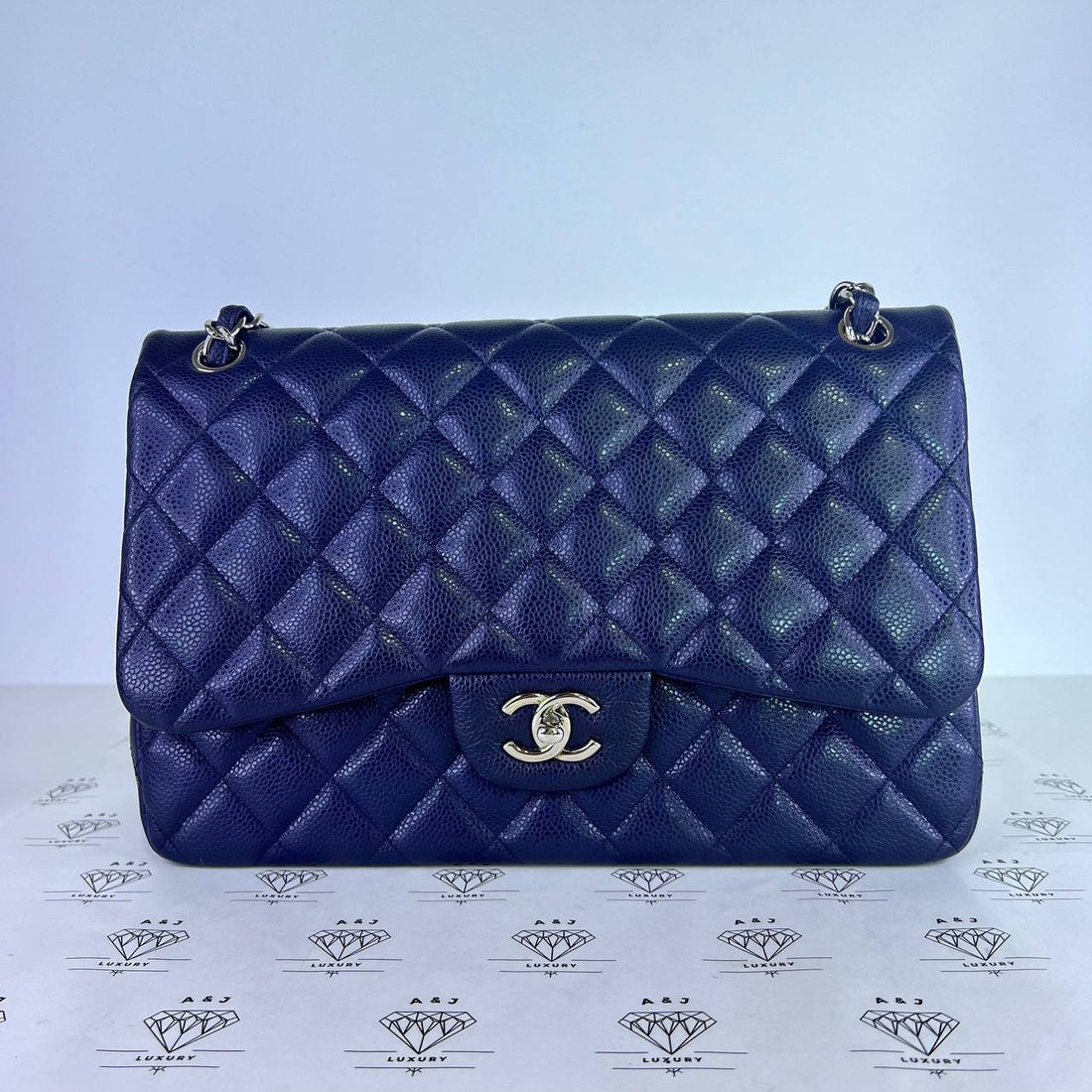 [PRE LOVED] Chanel Jumbo Classic Double Flap in Navy Blue Caviar Leather SHW (Series 18)