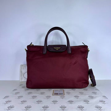 [PRE LOVED] Prada BN2541 Tessuto Nylon Tote in Burgundy GHW