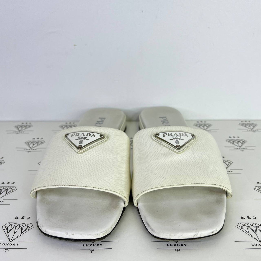 [PRE LOVED] Prada Saffiano Leather Slides in White Size 36.5EU