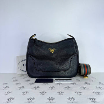 [PRE LOVED] Prada 1BC502 Vitello Phenix Small Messenger Bag in Black GHW