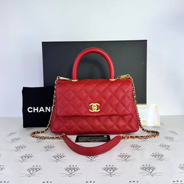 [PRE LOVED] Chanel Small Coco Handle in Red Caviar Leather Aged Gold HW (Series 25)