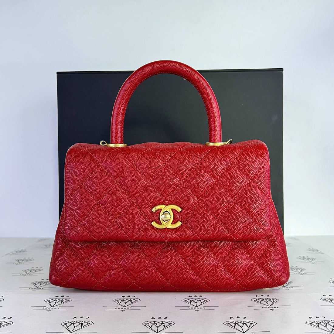 [PRE LOVED] Chanel Small Coco Handle in Red Caviar Leather Aged Gold HW (Series 25)