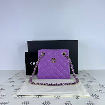 [PRE LOVED] Chanel Bucket Bag in Purple Caviar Leather Light Gold HW (microchipped)