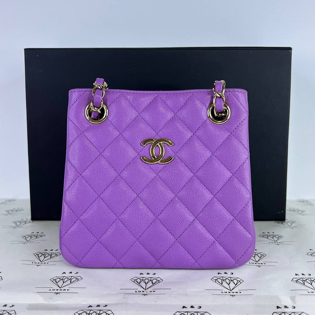 [PRE LOVED] Chanel Bucket Bag in Purple Caviar Leather Light Gold HW (microchipped)