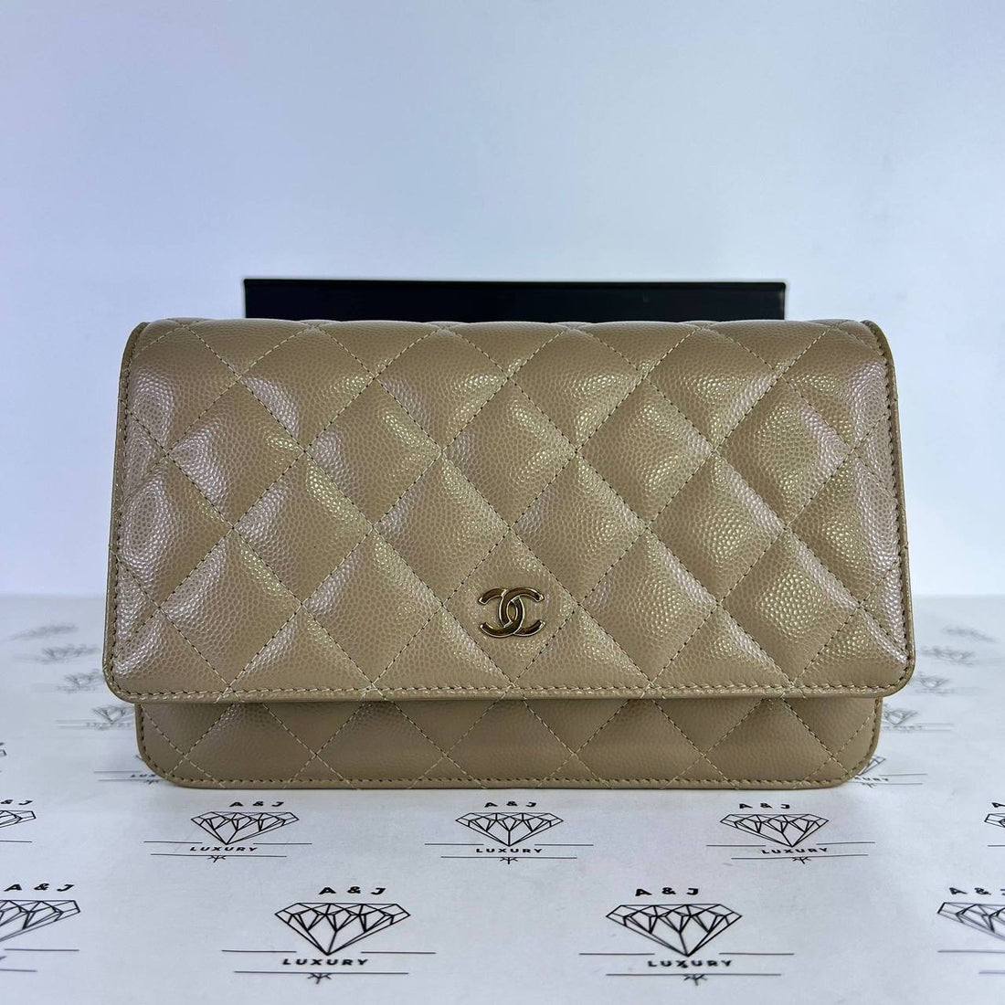 [PRE LOVED] Chanel Classic Wallet on Chain in Dark Beige Caviar Leather Light Gold HW (microchipped)