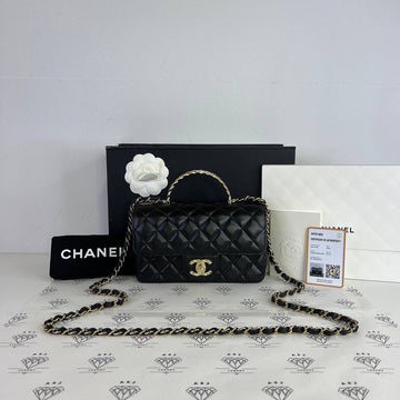 [PRE LOVED] Chanel 24C Collection Crystal Top Handle Flap in Black Lambskin Leather Light Gold HW (microchipped)