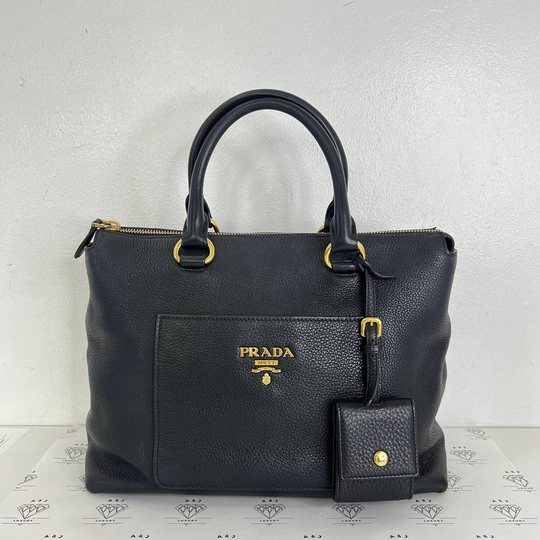 [PRE LOVED] Prada Pocket Tote in Black Vitello Daino Leather GHW