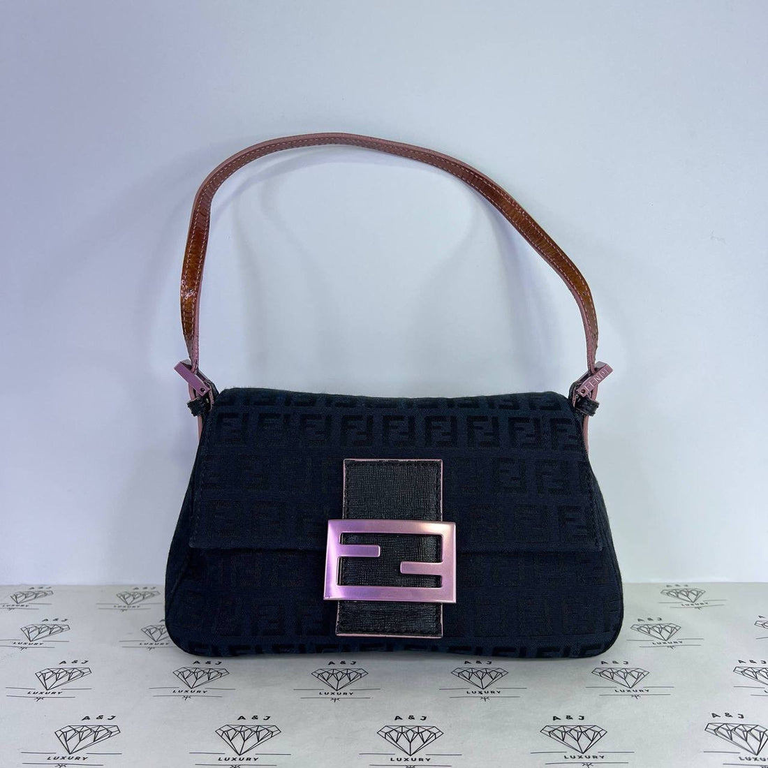 [PRE LOVED] Fendi Mini Mama Baguette in Blue/Pink Canvass