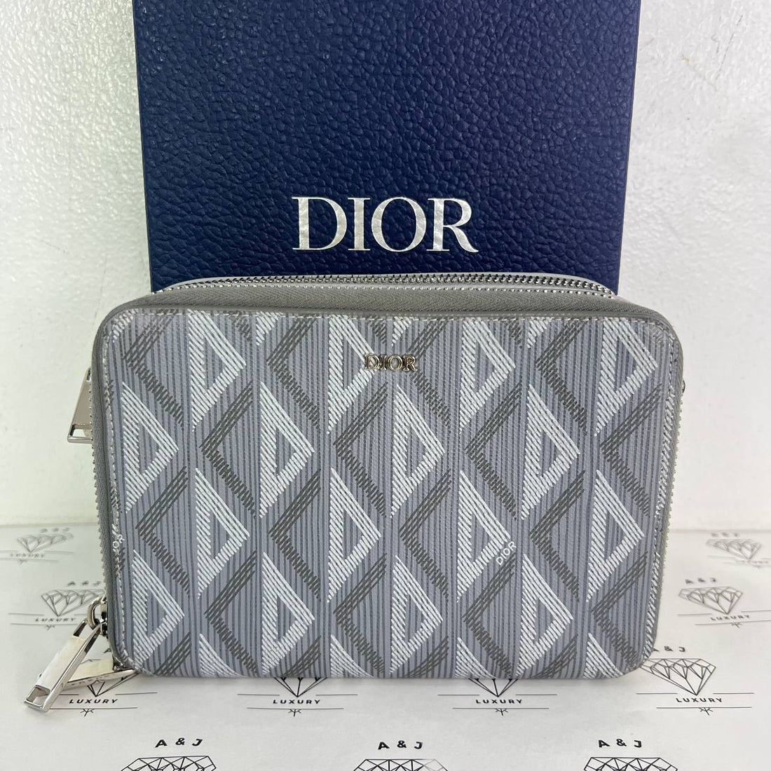 [PRE LOVED] Christian Dior Double Zipped Pouch in Gray SHW