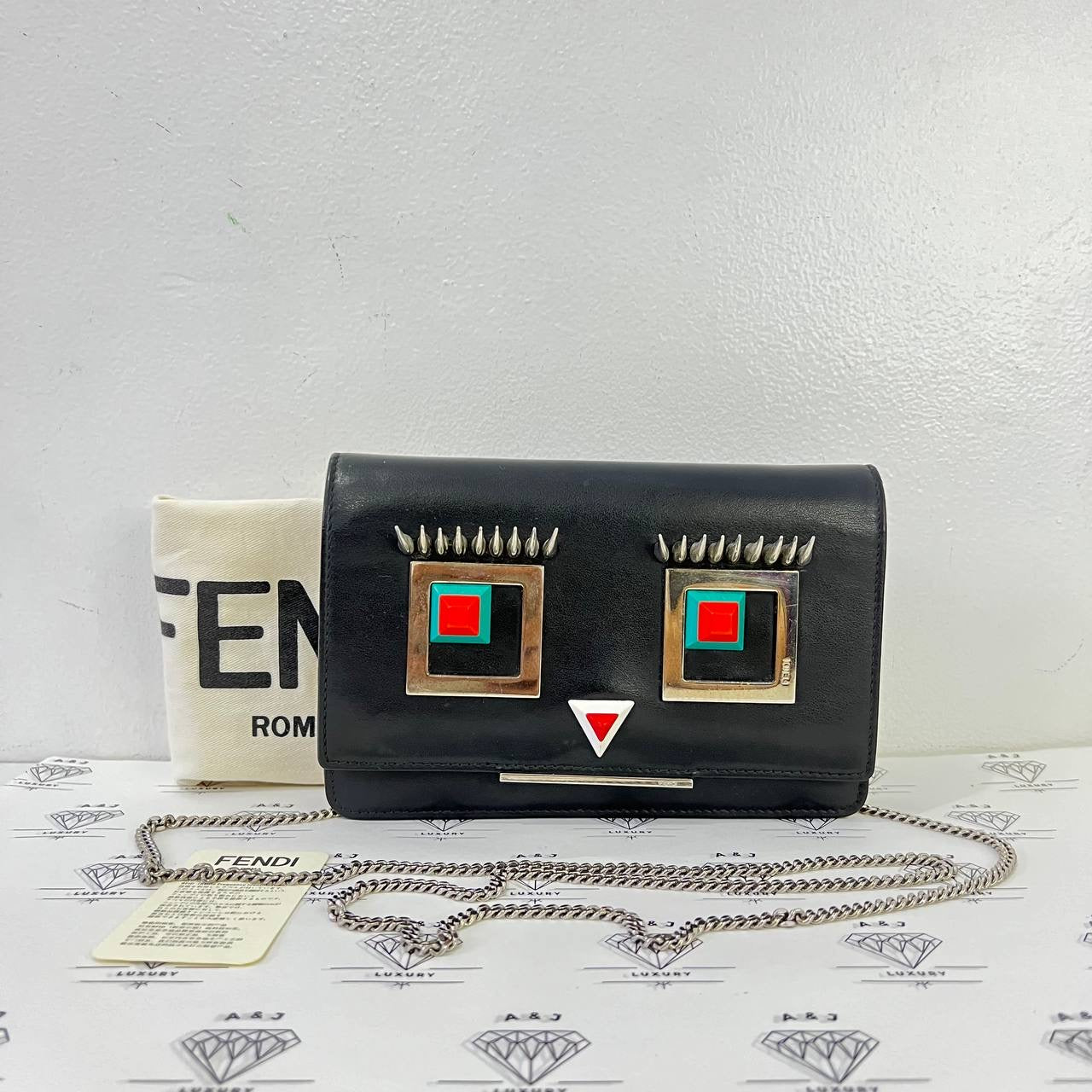 [PRE LOVED] Fendi Monster Hypnoteyes Wallet on Chain in Black SHW