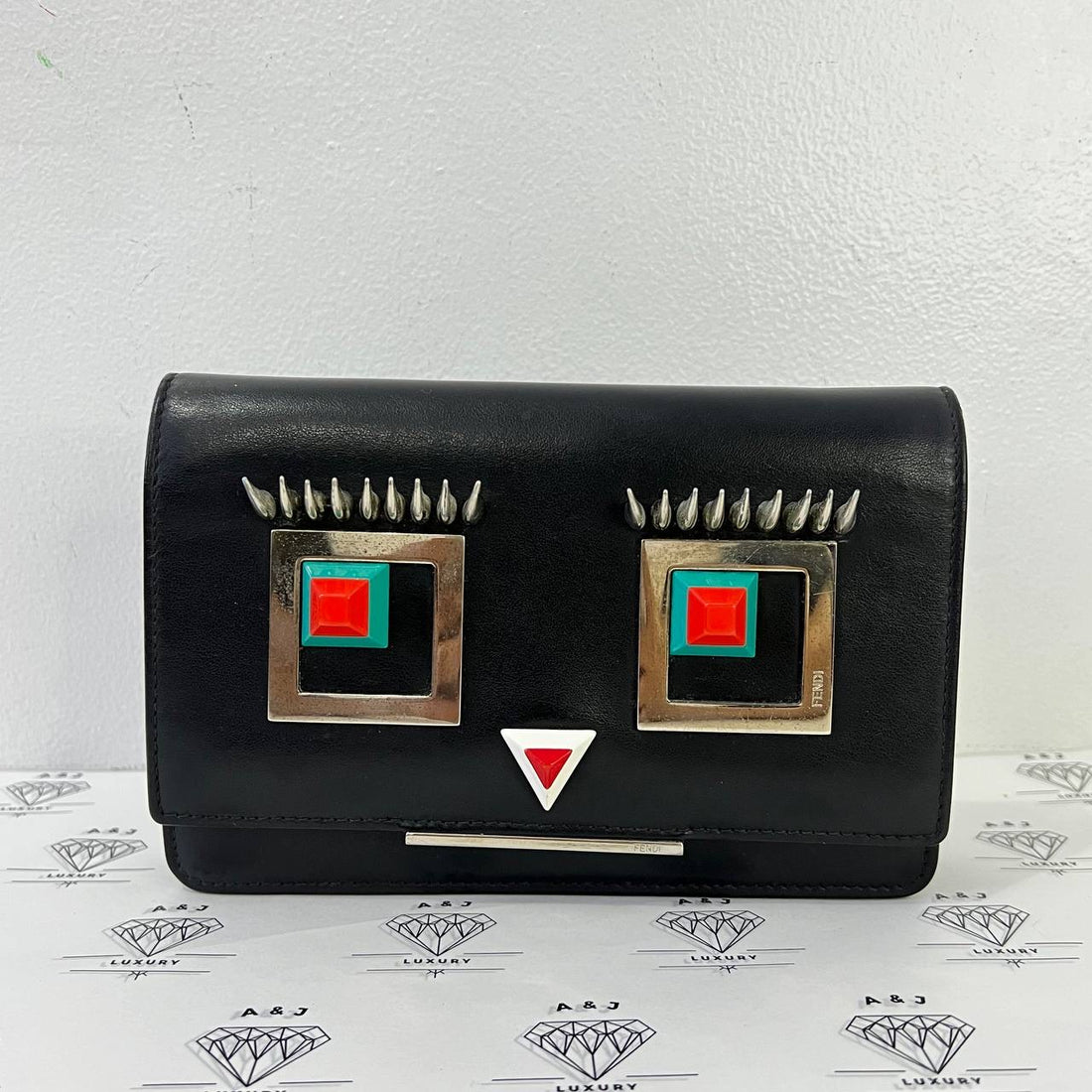 [PRE LOVED] Fendi Monster Hypnoteyes Wallet on Chain in Black SHW